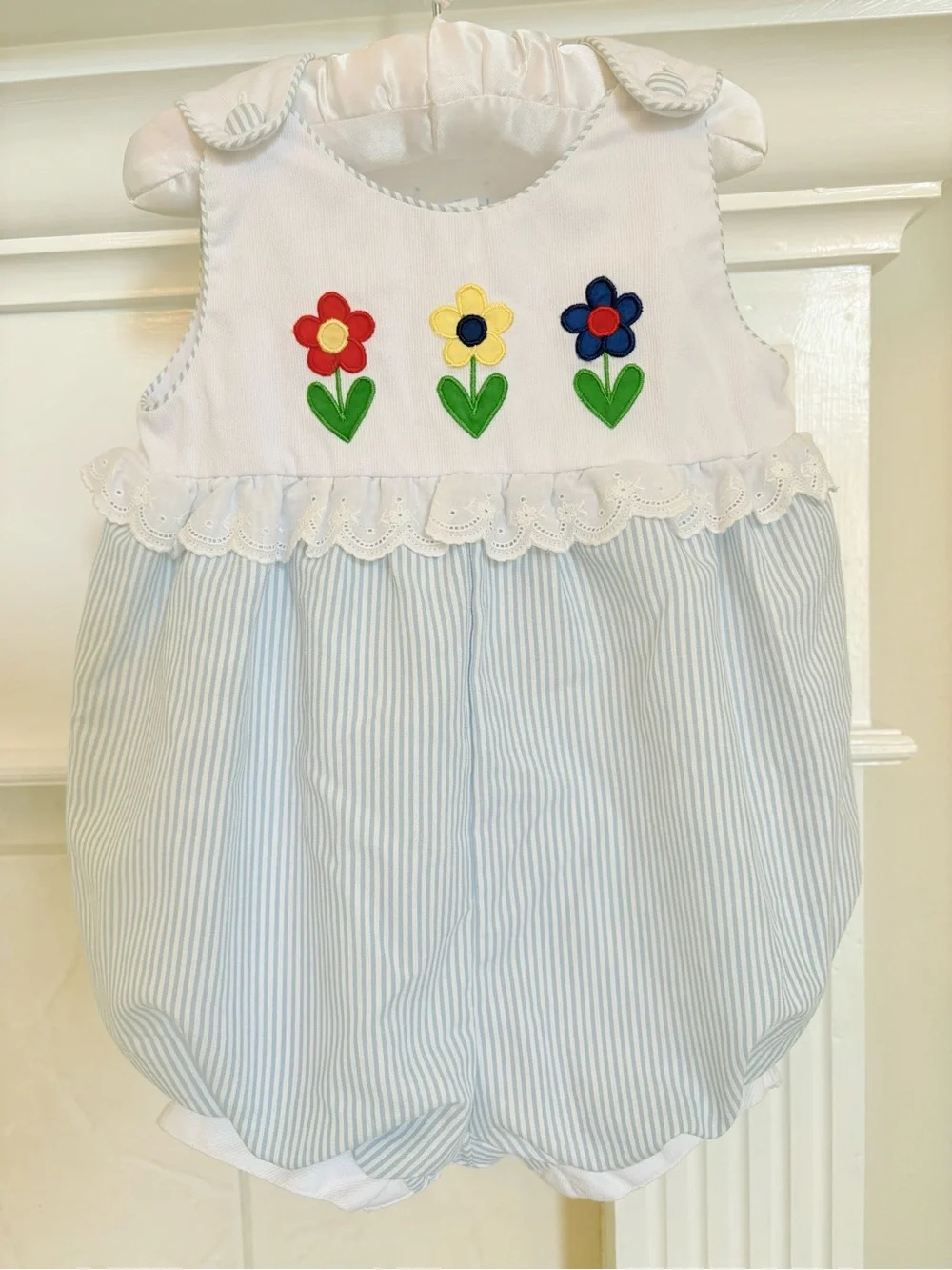 Classic Blue & White Striped Baby One-Piece Romper or Bubble.